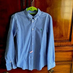 Boy’s XL blue and white check button down